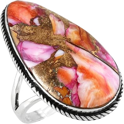 Bague huître épineuse et turquoise en argent sterling 925 avec pierres précieuses authentiques