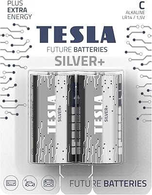 Pile tesla c argent + alcaline - plus piles extra puissantes lr14/1,5 v