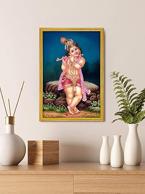 999stores peinture photo du seigneur krishna avec cadre pour temple mandir