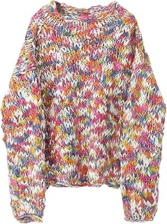 Vakkar pull tricoté en laine grossière pour femme avec col rond multicolore arc-en-ciel fait à la main (taille : l). Diaytar Sénégal : Des produits pour toute la famille à prix cassés