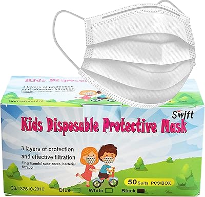 Masque pour enfants 50 pièces, masque pour enfants 3 couches avec contour d'oreille