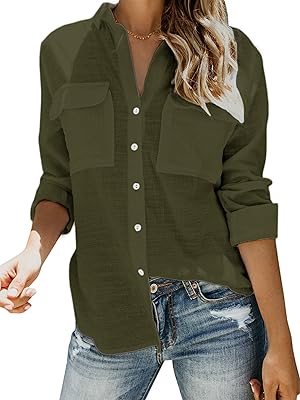 Chemise femme col en v à manches longues, poignets larges pliés, chemise unie
