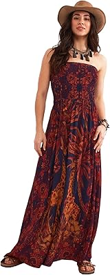 Robe longue décontractée à imprimé girafe pour femme avec taille à volants