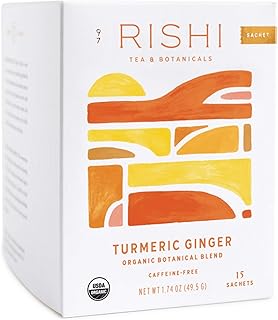 Thé rishi au curcuma et au gingembre, sachets de tisane sans caféine, 15