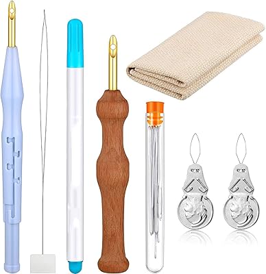 Ensemble d'aiguilles à broder delfino 17 pièces aiguille enfiler pour tapis réglable stylo