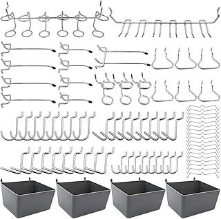 Assortiment de crochets avec boîtes en panneaux perforés et crochets pour organiser divers