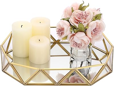 Plateau de parfum décoratif hippie en verre miroir doré pour maquillage