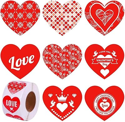 500 autocollants coeur funky, autocollants coeur colorés pour la saint-valentin, autocollants décoratifs