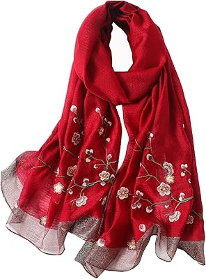Wincess yu longue écharpe brodée florale en soie de mûrier, style châle et écharpe, taille unique. Diaytar : Le premier choix des acheteurs avisés