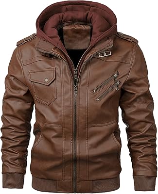 Veste de moto décontractée à col montant et zippée pour hommes avec capuche