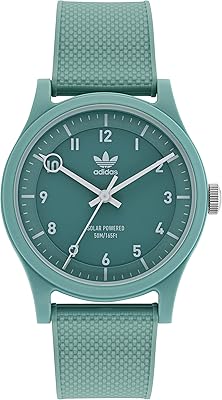 Boîtier en plastique recyclé océan couleur menthe et bracelet en résine bio-marron aost22045