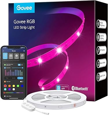 Bande lumineuse led rvb govee, lumières led bluetooth de 65,6 pieds avec contrôle