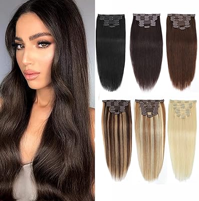 Extensions de cheveux humains à clips de 20 pouces, 8 pièces, 100g, lisses