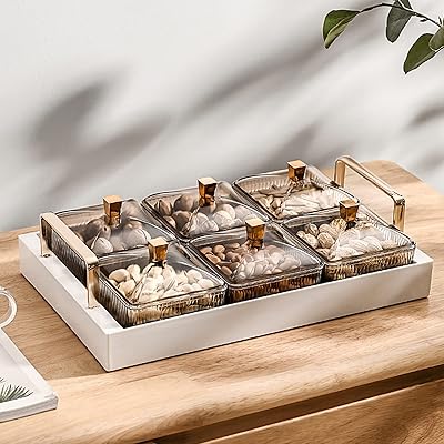 Assiettes de service divisées en plastique, 6 assiettes de service amovibles avec couvercles