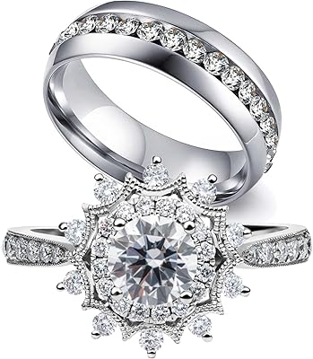 Bagues de couple assorties bague de mariage plaquée or blanc 925 pour femme