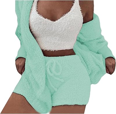 Ensemble 3 pièces sexy pour femmes, cardigan à capuche en polaire et short