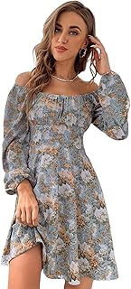 Shein mini-robe ample à manches longues et imprimé floral pour femme avec volants