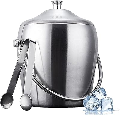 Seau à glace en acier inoxydable 2l avec pinces, seau à champagne isolé