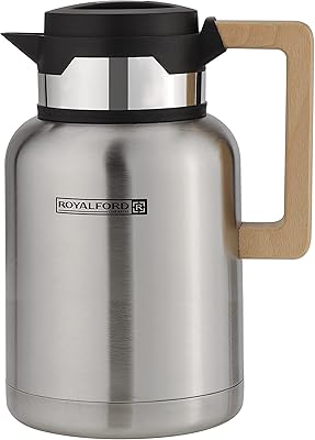 Cruche isotherme royalford en acier inoxydable avec poignée en bois capacité 15