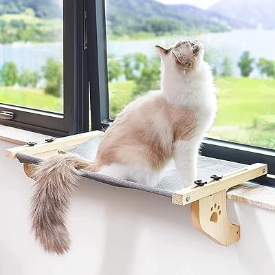 Hamac de fenêtre robuste pour chat avec cadre en bois et en métal