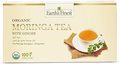 Thé moringa biologique au gingembre earth finest, saveur rafraîchissante, sans ogm, sans caféine