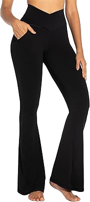 Leggings larges pour femmes avec poches, pantalons de yoga croisés avec contrôle du