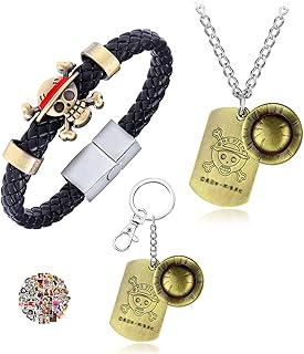 Uyu 23 pièces luffy cosplay collier en cuir pu anime porte-clés squelette anneau