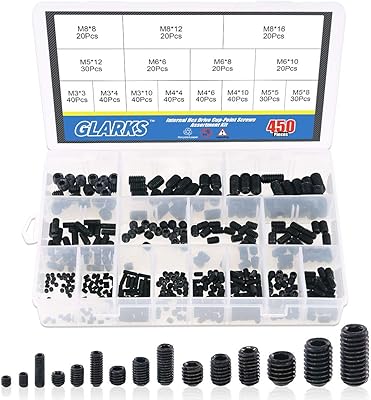 Jeu de vis à tête allen glarex 450 pièces m3/m4/m5/m6/m8, assortiment de vis