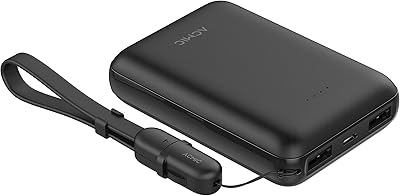 Mini banque d'alimentation acmic 10 000 mah, banque d'alimentation portable qi avec cordon
