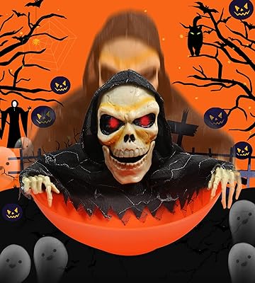 Décorations d'halloween animées bol à bonbons squelette avec capteur de mouvement par crellal