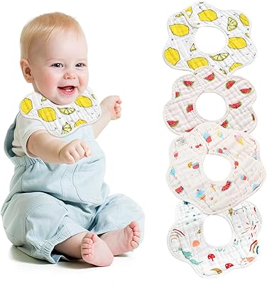 Lot de 4 bavoirs pour nouveau-né pour la bave et la dentition réglables