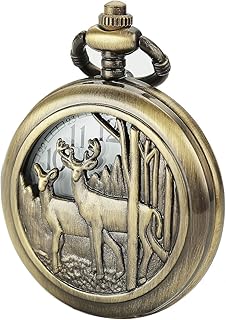 Montre de poche chaîne mouvement à quartz chiffres arabes demi chasseur fond lisse