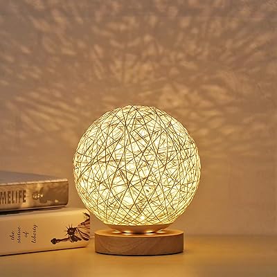Sonask led lampe de table en bois, lampe de chevet de discothèque boule