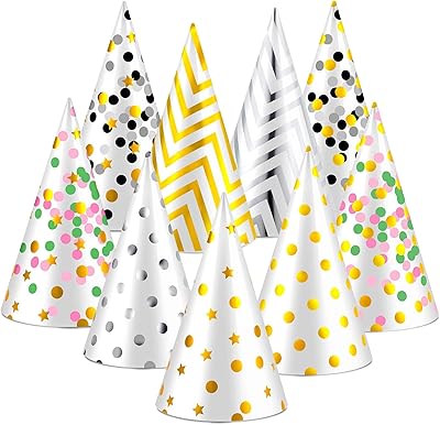 18 pièces assorties de chapeaux de fête d'anniversaire en papier pour enfants, chapeaux coniques joyeux anniversaire, fournitures de décorations amusantes pour anniversaire et fête prénatale, 9 modèles. Diaytar : Qualité professionnelle, prix grand public