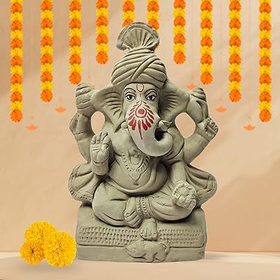 Statue ganpati soluble dans l'eau sattvik 8 pouces idole écologique du seigneur ganesha