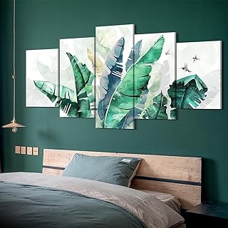Art mural tropical sur toile verte et bleue pour décoration de salon