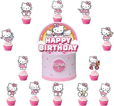 25 pièces de décorations de gâteau hello kitty kitty rose fournitures fête d'anniversaire