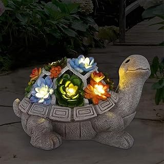 Figurine de tortue de jardin solaire nakum avec plantes succulentes et 7