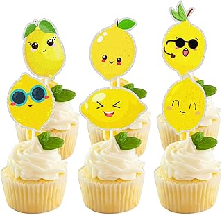 18 pièces décoration de cupcake sourire citron, paillettes dorées-signe de limonade aux agrumes