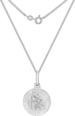 Pendentif rond en argent sterling de 12 mm de saint-christophe sur chaîne gourmette