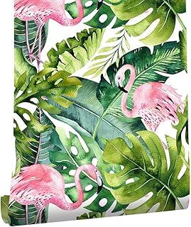 Papier peint amovible en vinyle autocollant aquarelle flamant tropical haocom 93013 vert/rose taille