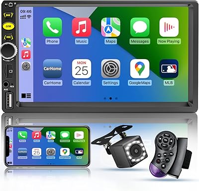 Autoradio double écran tactile 7 din avec apple carplay, autoradio bluetooth 7 pouces