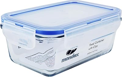 Récipient de conservation alimentaire rectangulaire en verre mondex 500 ml avec couvercle bleu