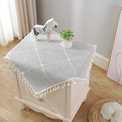 Nappe de chevet en coton et lin gris style bohème, petite nappe