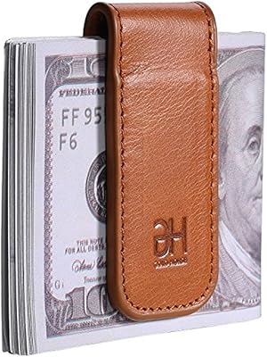 Porte-cartes de visite fin à clip magnétique en cuir véritable pour homme, marron