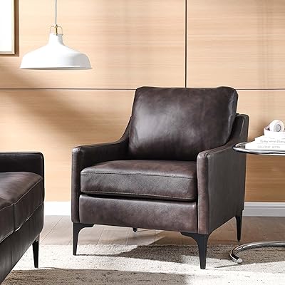 Fauteuil d'appoint en cuir rembourré modway corland en marron