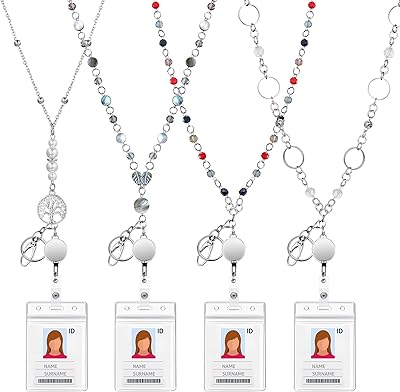 Colliers à badges avec porte-cartes d'identité, 4 ensembles de colliers d'identité en perles