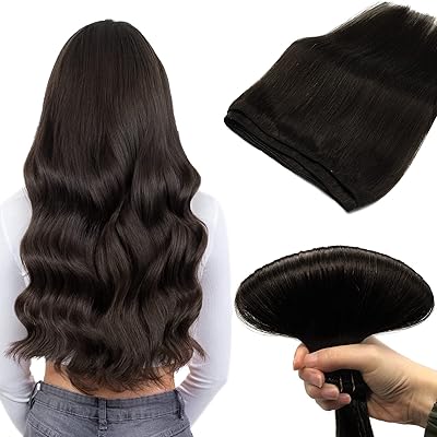 Extensions de cheveux à trame doores à coudre, vrais cheveux humains, brun foncé