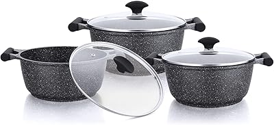Batterie de cuisine antiadhésive en granit prestige essentials, 6 pièces, noir