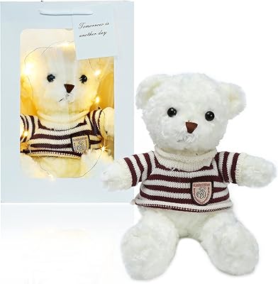 Ours en peluche beauté, coffret cadeau lumineux, joli pull ours rayé rouge, cadeau